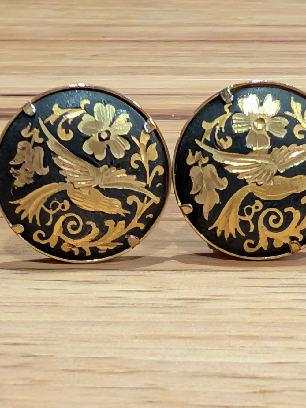 2 Pair Gold and Black Damascene Women’s Clip On Earrings